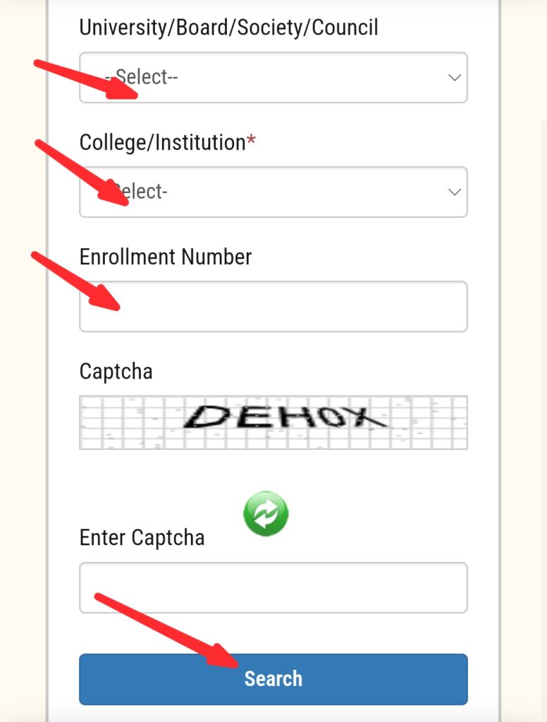 Search Student Details Form